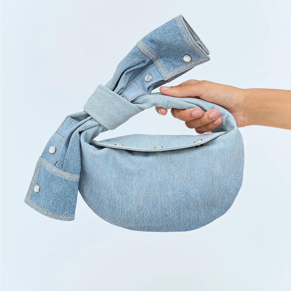 Bottega Veneta Denim Knot Handle Shoulder Bag - Light Blue